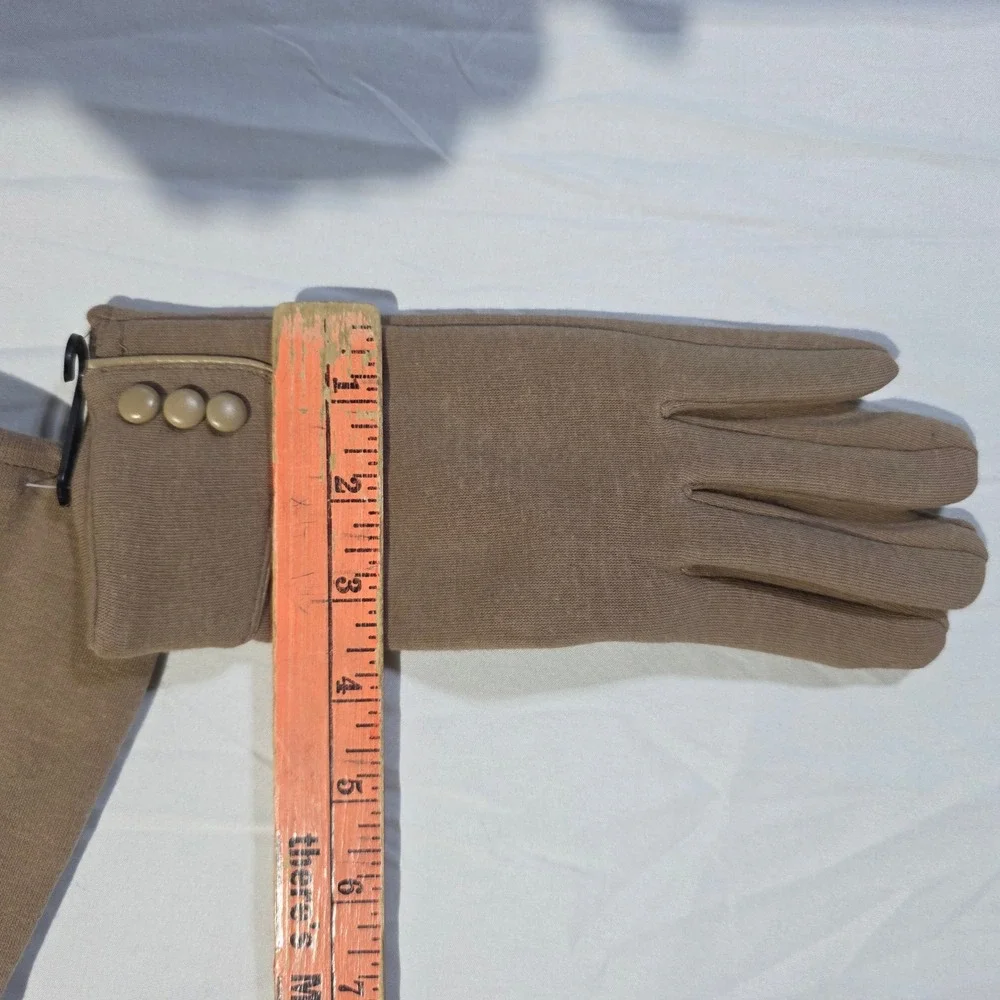 Tan Brown Knit Touchscreen Gloves with Faux Fur Lining and Button Detail
